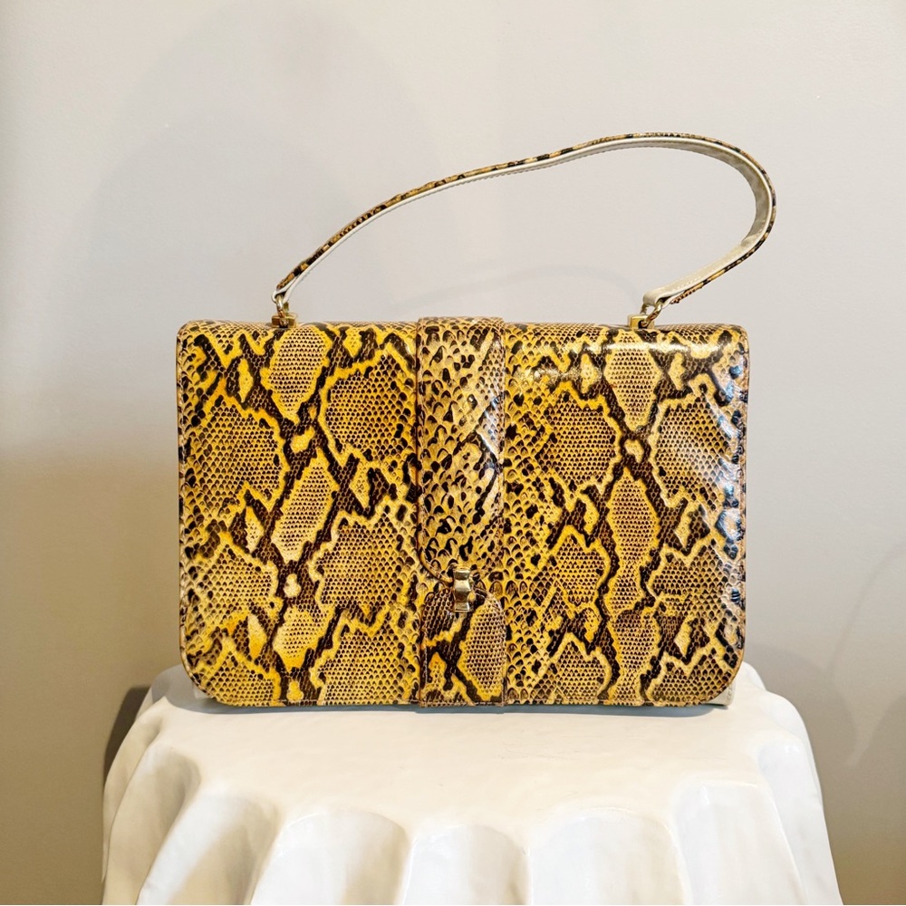 Vintage Yellow and Brown Snake Print Shoulder Bag